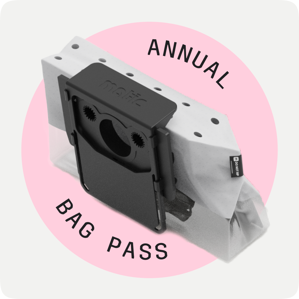 Close-up of Matic’s HEPA refill bag, shown in its official Annual Bag Pass photo